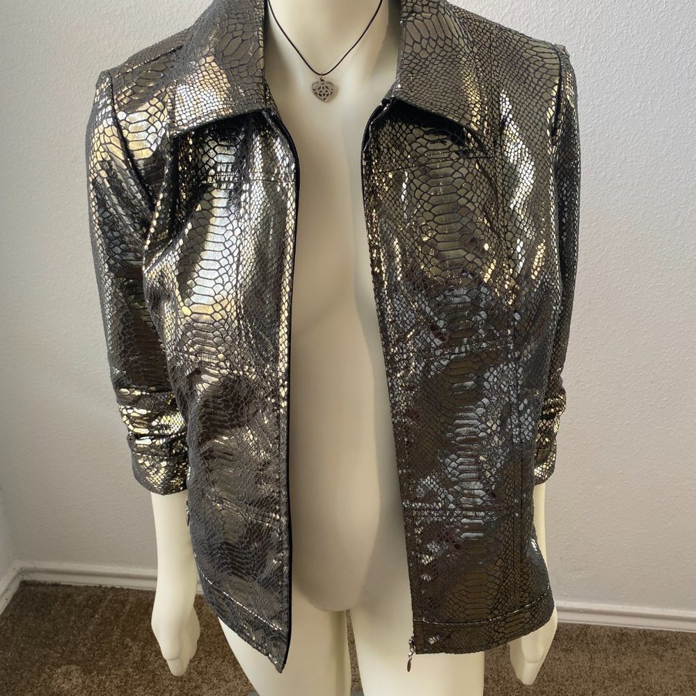 Multiples Crocodile Pattern Full Zip Jacket Size … - image 1